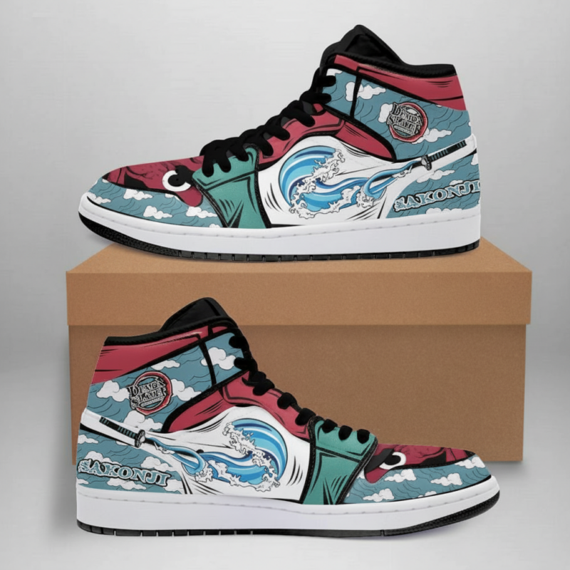 Anime Style Demon Slayer Sakonji Urokodaki High-Top Sneakers – Water Breathing Art for Fans