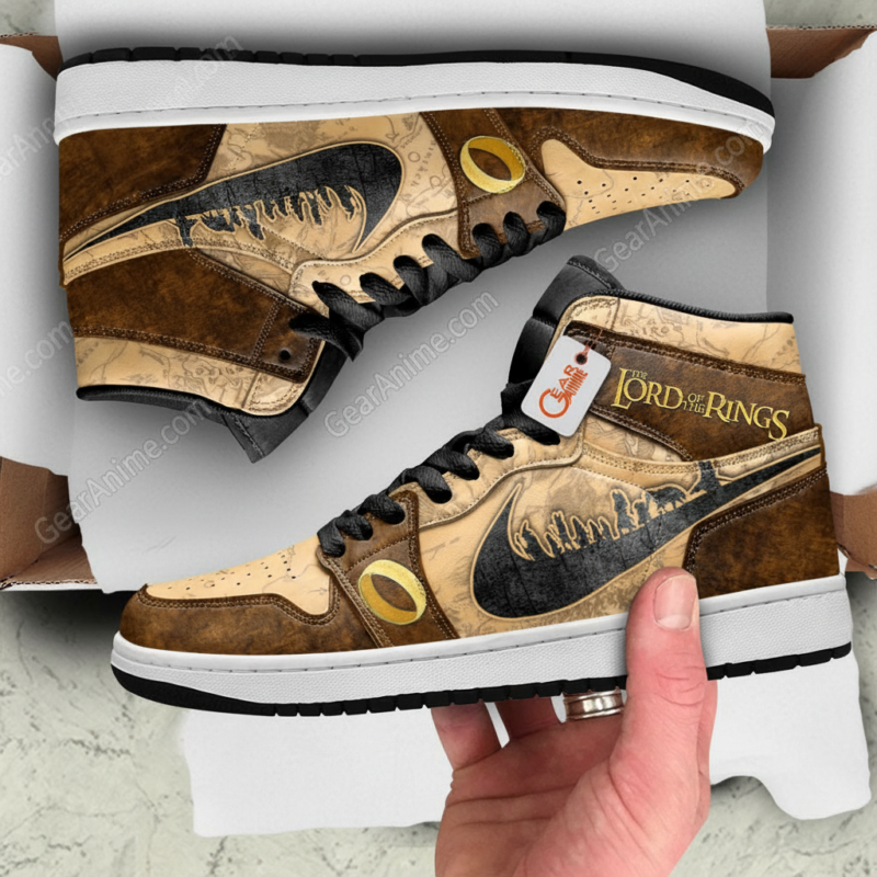 Lord of the Rings Vintage Fantasy High-Top Sneakers – Middle-earth Map & Sauron Eye Design for Fans